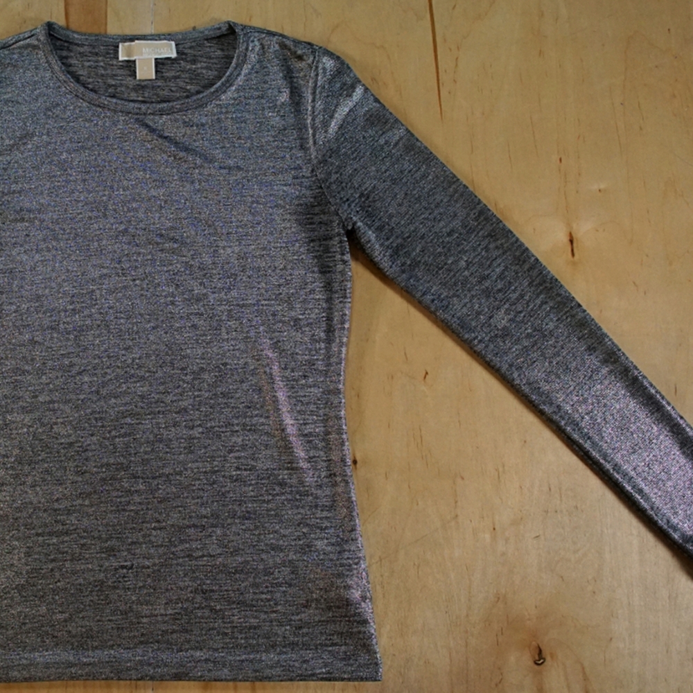 Michael Kors Foil Silver Long Sleeve Top